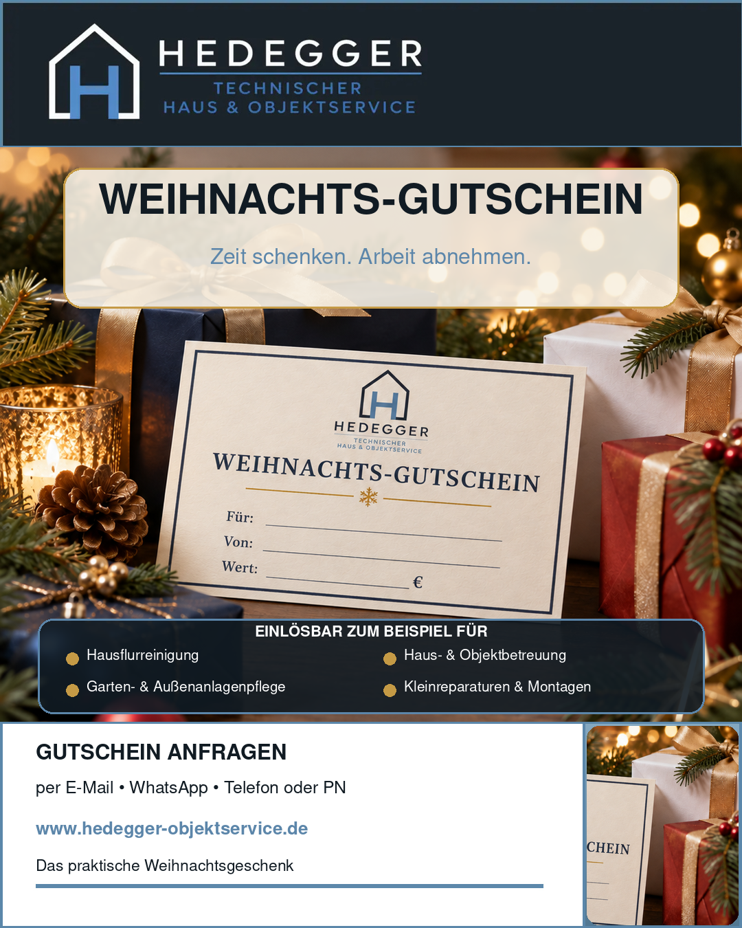 Weihnachts-Gutschein von Hedegger Technischer Haus- und Objektservice