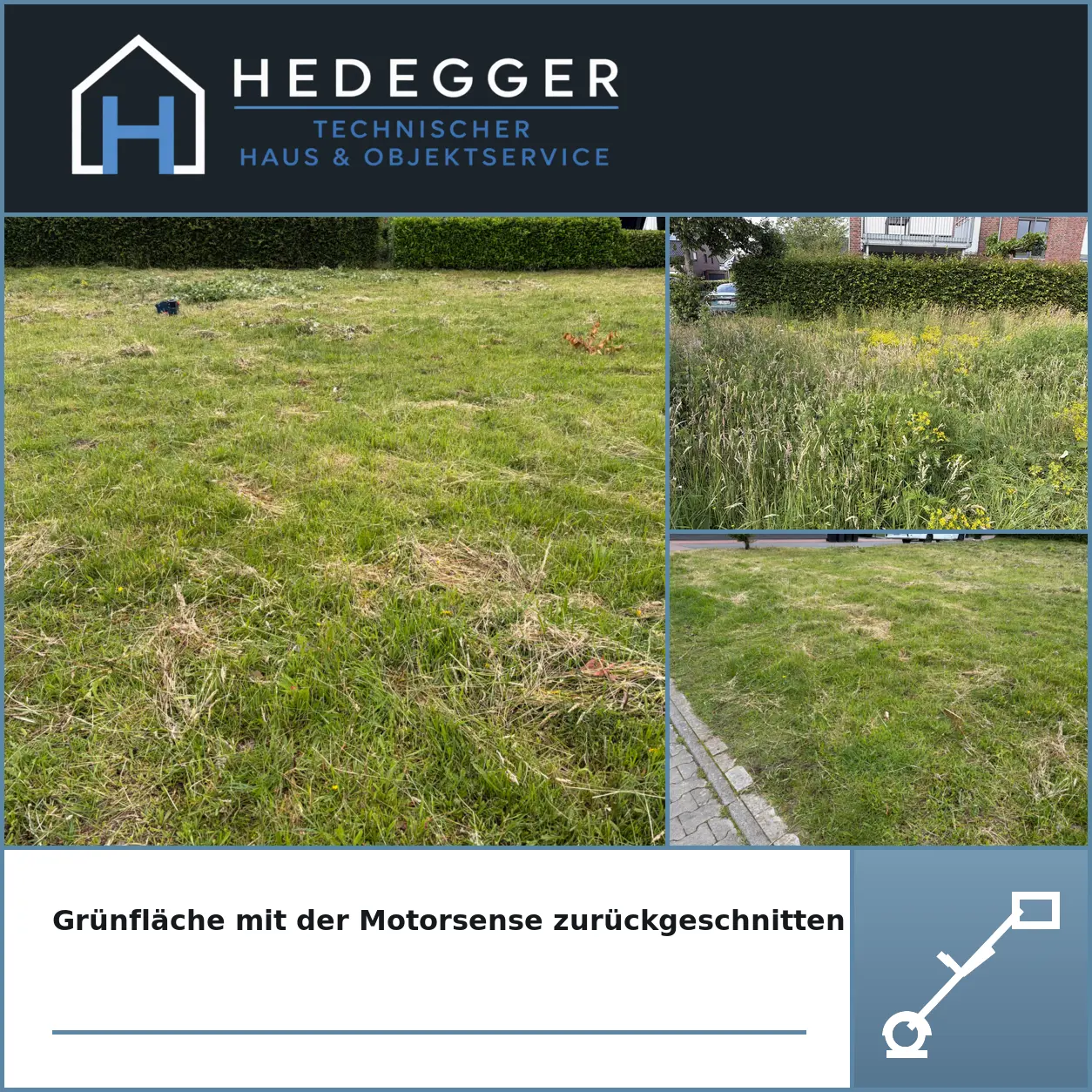 Grünfläche mit der Motorsense zurückgeschnitten