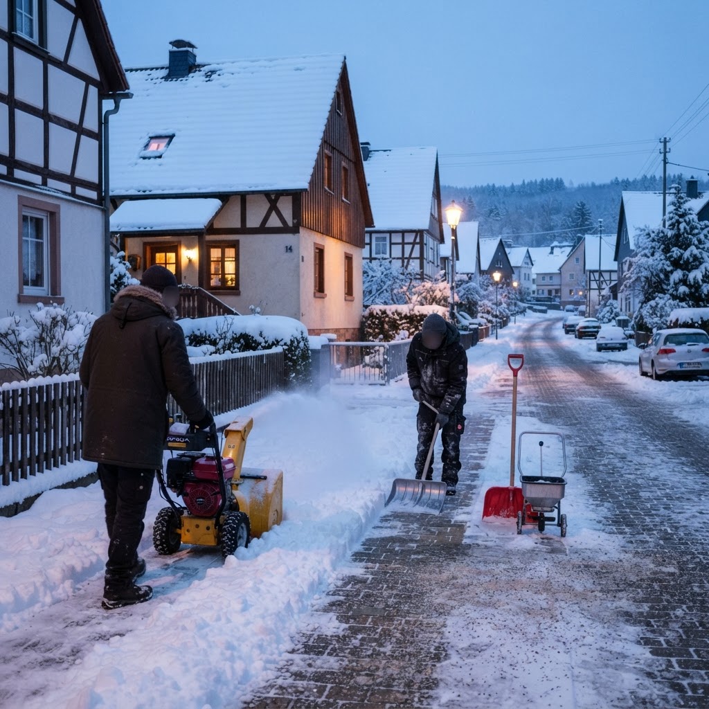 Geräumter und gestreuter Gehweg im Winterdienst