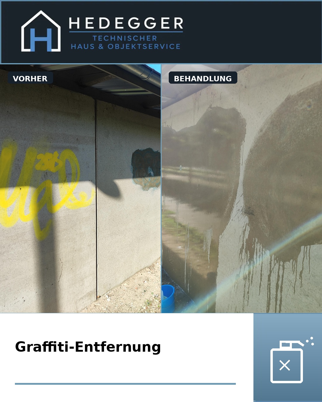 Graffiti-Entfernung an Betonwand – vorher und während der Behandlung